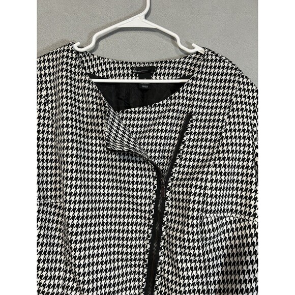 Lane Bryant Blazer Jacket Womens 28 Black White Houndstooth Asymmetric Zip - Picture 5 of 6